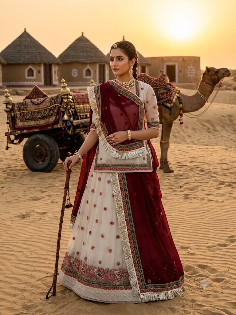 Rajrani Maroon Ivory Semi Stitched Poshak