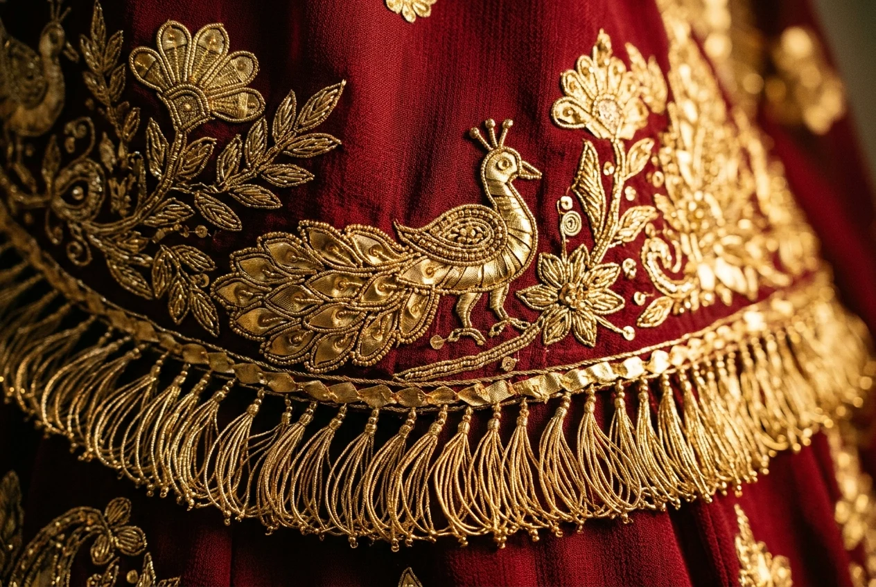 Intricate Handcrafted Gota Patti and Zari Needlework on Royal Rajputi Poshak