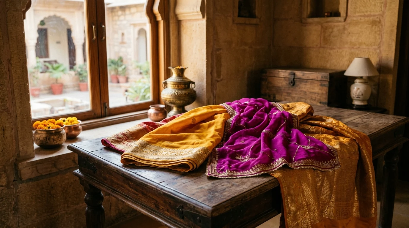Pure Poshak Silks and Fine Fabrics Draped in Heritage Atelier