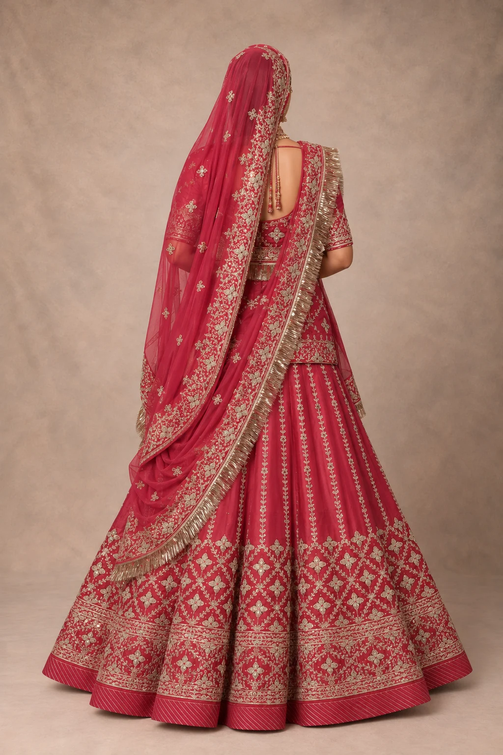 Gulabi-Rani-Poshak Rajputi poshak – Pure Georgette & Heritage Satin Magji with Handcrafted Gota Patti & Kasab Zari – view 3