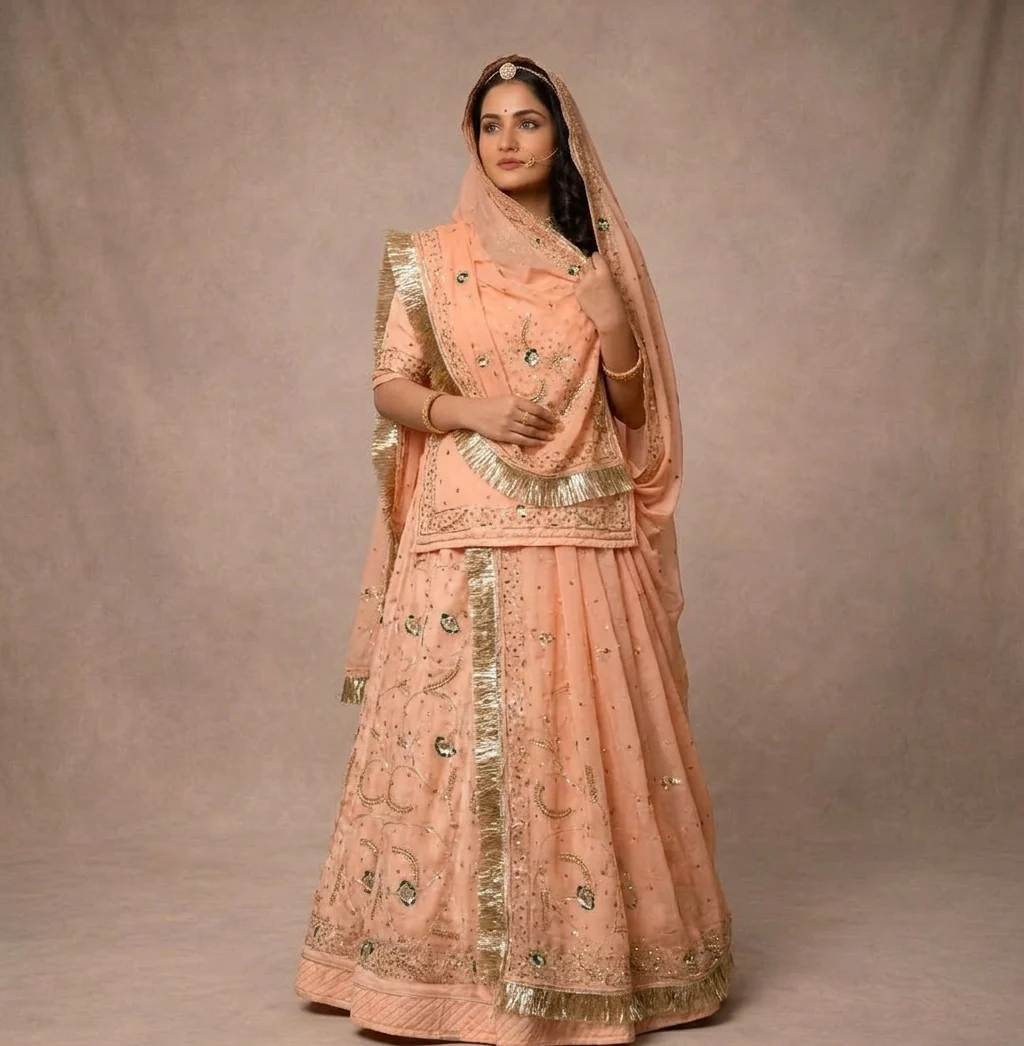 Peach Kundan Poshak