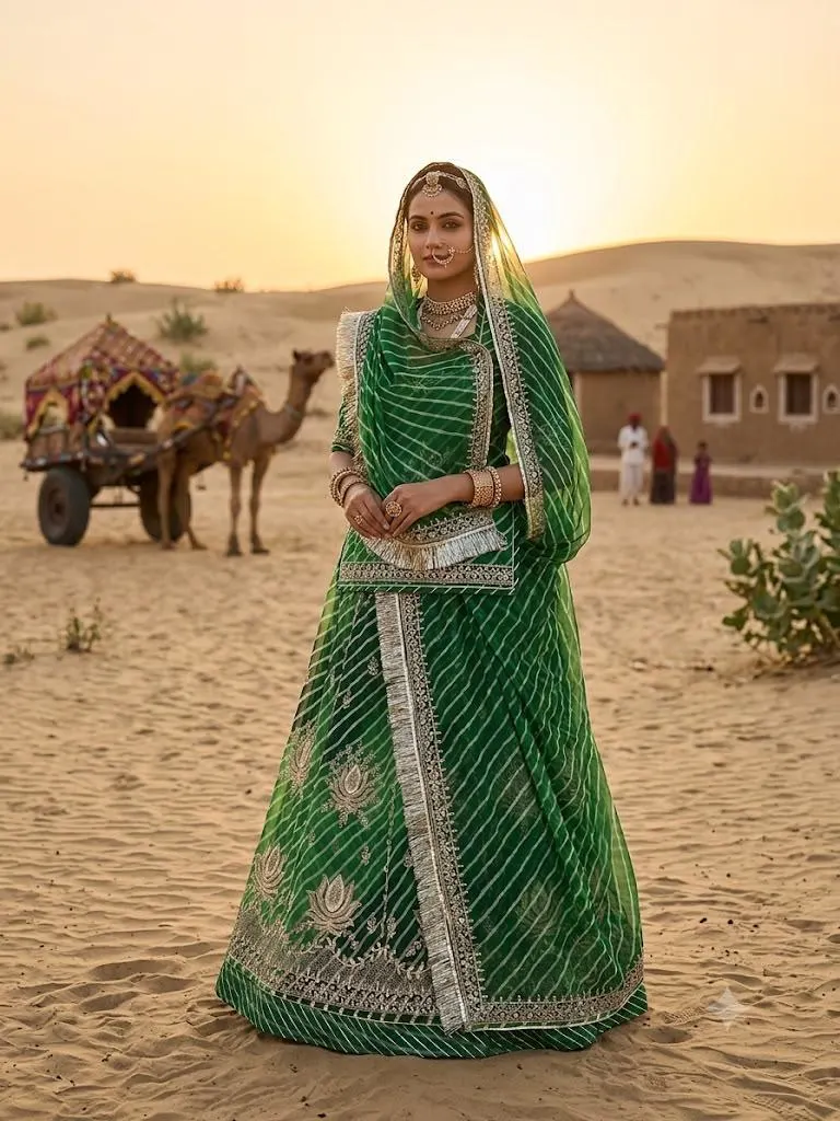 Panna Leheriya Semi Stitched Poshak