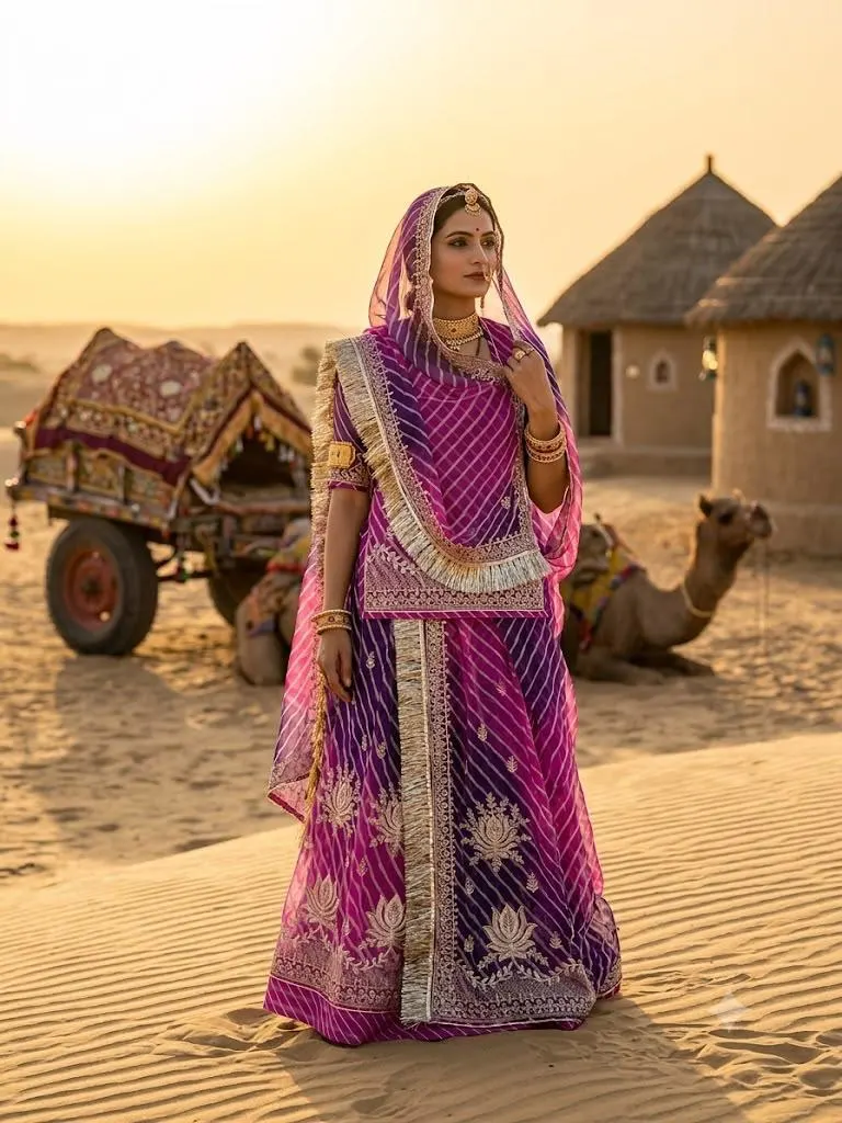 Baingani Gulnaar Leheriya Semi Stitched Poshak
