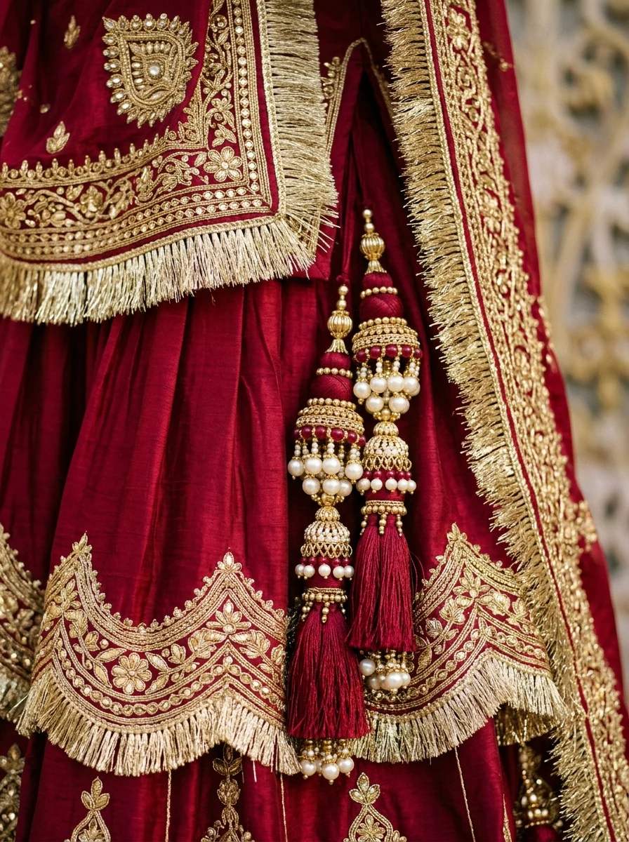 Ready-to-wear stitched Rajputi poshak with flared kalidar ghagra and borders